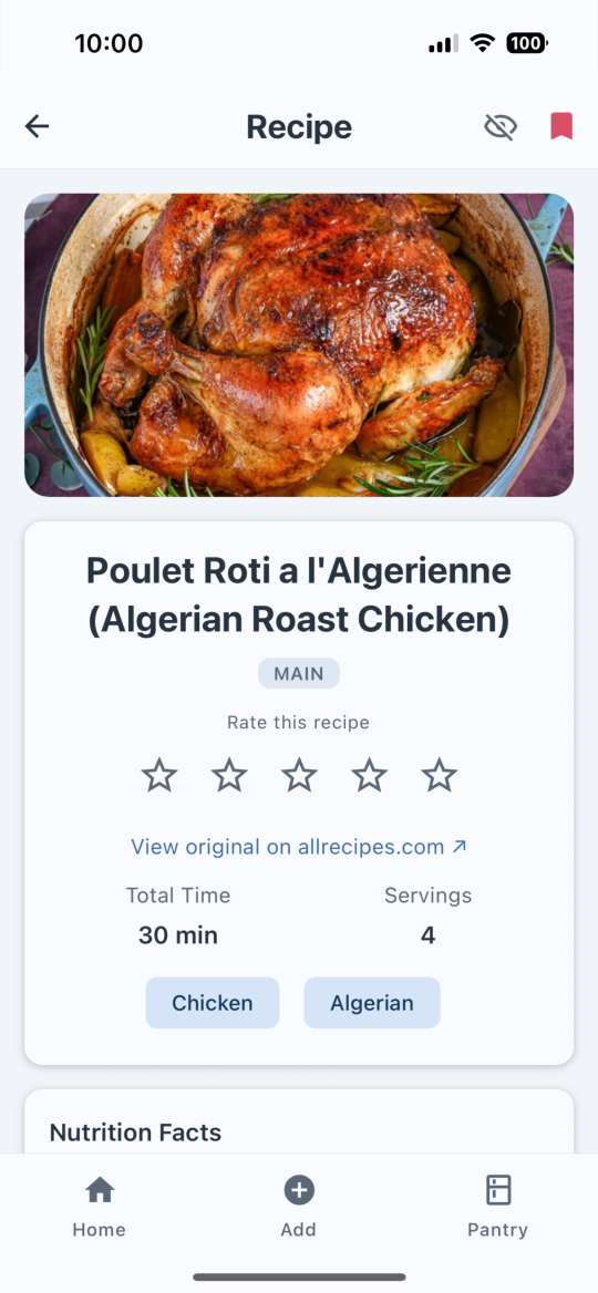A recipe showing its pantry match and the exact ingredients you're missing