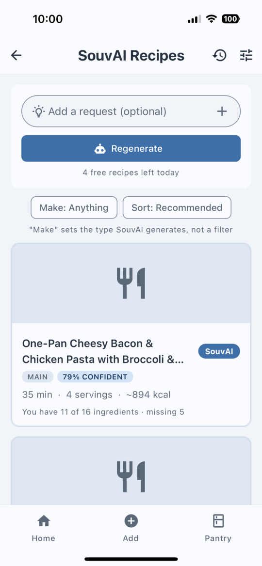 SouvAI generating new recipes from your exact pantry